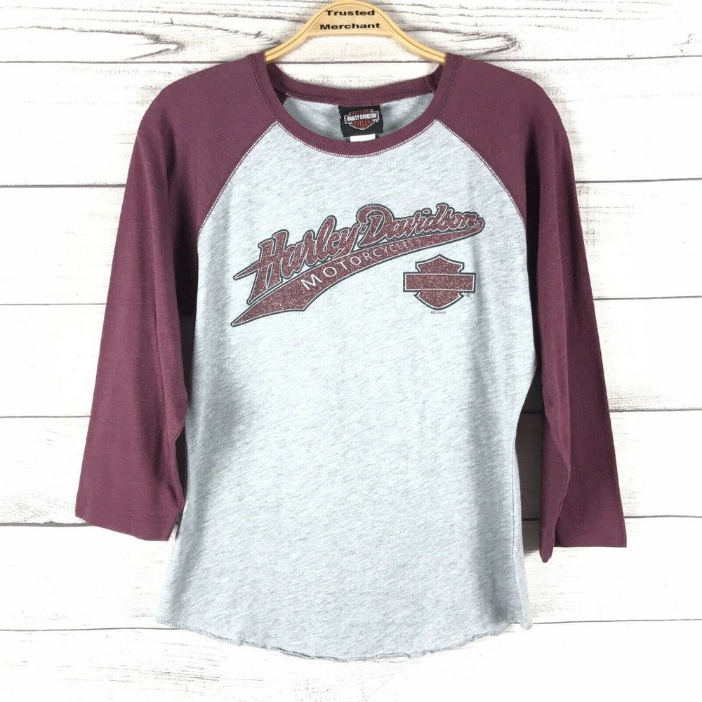 Harley Davidson Women's Gray Baseball Style Top San Diego Shirt Size Small